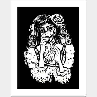 Victorian Zombie Girl Eating Anatomical Heart Goth Witchy Art Posters and Art